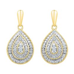 10kt Yellow Gold Round Diamond Milgrain Teardrop Screwback Dangle Earrings 1/10 Cttw