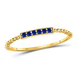 10kt Yellow Gold Round Blue Sapphire Beaded Stackable Band Ring 1/20 Cttw