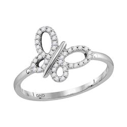 10kt White Gold Round Diamond Butterfly Bug Fashion Ring 1/6 Cttw
