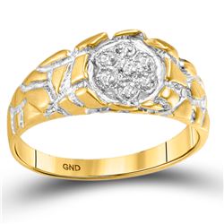 10kt Yellow Gold Mens Round Diamond Cluster Nugget Band Ring 1/20 Cttw