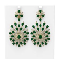 33.35 ctw Emerald & Diamond Earrings 18K Yellow Gold