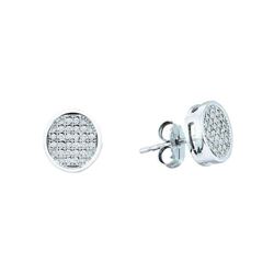 10kt White Gold Round Diamond Circle Cluster Earrings 1/10 Cttw