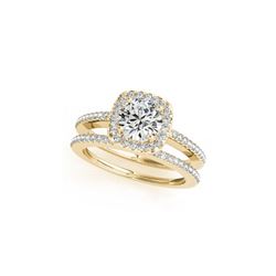 1.42 ctw Certified VS/SI Diamond 2pc Wedding Set Halo 14K Yellow Gold