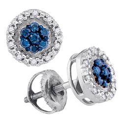 10kt White Gold Round Blue Color Enhanced Diamond Circle Frame Cluster Earrings 1/4 Cttw