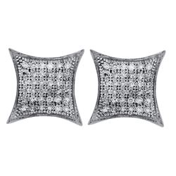 10kt White Gold Round Pave-set Diamond Square Kite Cluster Earrings 1/5 Cttw