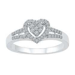 10kt White Gold Round Diamond Heart Ring 1/5 Cttw