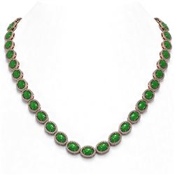 49.93 ctw Jade & Diamond Micro Pave Halo Necklace 10K Rose Gold