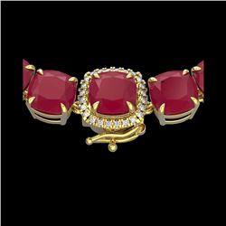 116 ctw Ruby & Diamond Micro Pave Necklace 14K Yellow Gold