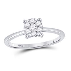 10kt White Gold Round Diamond Flower Cluster Ring 1/4 Cttw