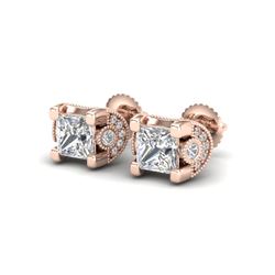 2.5 ctw Princess VS/SI Diamond Art Deco Stud Earrings 18K Rose Gold