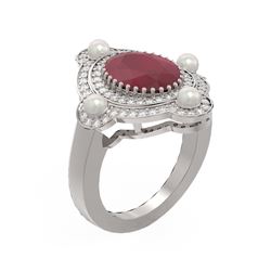 4.78 ctw Ruby & Diamond Ring 18K White Gold