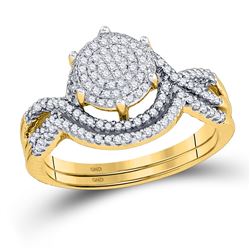 10kt Yellow Gold Round Diamond Bridal Wedding Engagement Ring Band Set 3/8 Cttw
