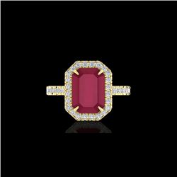 5.33 ctw Ruby And Micro Pave VS/SI Diamond Ring 18K Yellow Gold