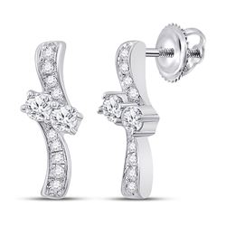 14kt White Gold Round Diamond Drop Bypass 2-stone Earrings 1/4 Cttw