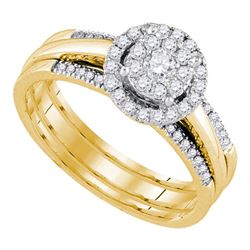 14kt Yellow Gold Round Diamond Bridal Wedding Engagement Ring Band Set 1/2 Cttw