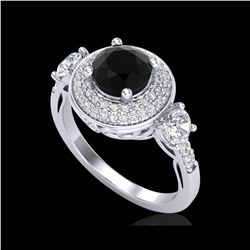 2.05 ctw Fancy Black Diamond Art Deco 3 Stone Ring 18K White Gold