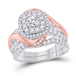 14kt Two-tone Gold Round Diamond Bridal Wedding Engagement Ring Band Set 1-1/2 Cttw