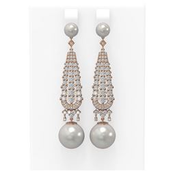 3.2 ctw Diamond and Pearl Earrings 18K Rose Gold
