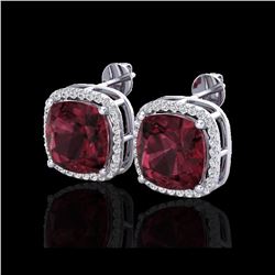 12 ctw Garnet & Micro Pave Halo VS/SI Diamond Earrings 18K White Gold