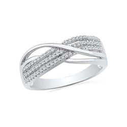 10kt White Gold Round Diamond Crossover Band Ring 1/5 Cttw