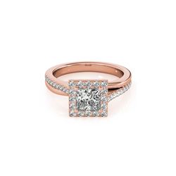 1.5 ctw Certified VS/SI Princess Diamond Halo Ring 18K Rose Gold