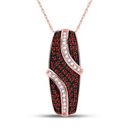 10kt Rose Gold Round Red Color Enhanced Diamond Cluster Pendant 1/2 Cttw