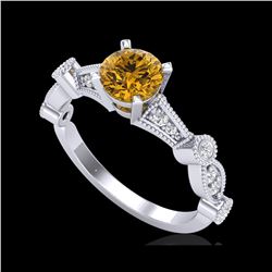 1.03 ctw Intense Fancy Yellow Diamond Art Deco Ring 18K White Gold