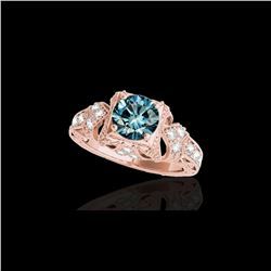 1.25 ctw SI Certified Blue Diamond Solitaire Antique Ring 10K Rose Gold
