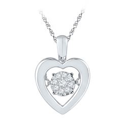 10kt White Gold Round Diamond Moving Twinkle Cluster Heart Pendant 1/12 Cttw