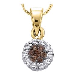 14k Yellow Gold Brown Diamond Round Flower Cluster Pendant 1.00 Cttw