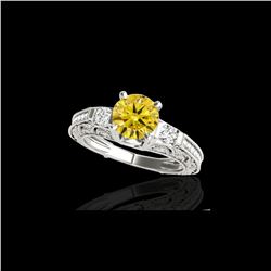 1.38 ctw Certified SI Intense Yellow Diamond Antique Ring 10K White Gold