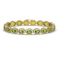 13.87 ctw Peridot & Diamond Micro Pave Halo Bracelet 10K Yellow Gold