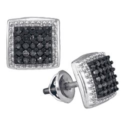 10kt White Gold  Black Color Enhanced Diamond Cluster Earrings 1/2 Cttw