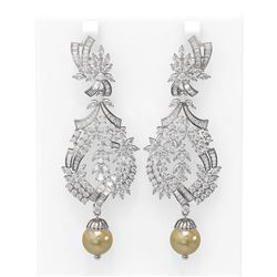 20.56 ctw Diamond and Pearl Earrings 18K White Gold