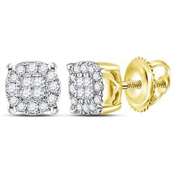 14kt Yellow Gold Princess Round Diamond Cluster Earrings 1/4 Cttw