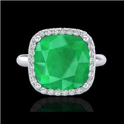 6 ctw Emerald And Micro Pave Halo VS/SI Diamond Ring 18K White Gold