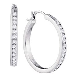 14kt White Gold Round Diamond Hoop Snap-down Post Earrings 1.00 Cttw