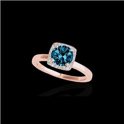 1.15 ctw SI Certified Fancy Blue Diamond Halo Ring 10K Rose Gold