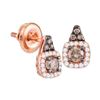 Image 1 : 14kt Rose Gold Round Brown Diamond Solitaire Square Frame Earrings 3/8 Cttw