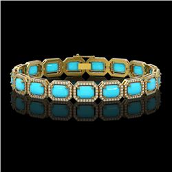 23.66 ctw Turquoise & Diamond Micro Pave Halo Bracelet 10K Yellow Gold