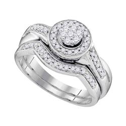 10k White Gold Round Diamond Cluster Bridal Wedding Engagement Ring Band Set 1/3 Cttw