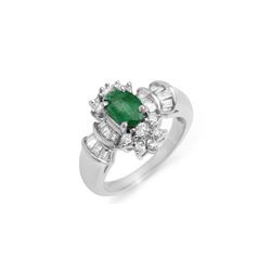 1.75 ctw Emerald & Diamond Ring 18K White Gold