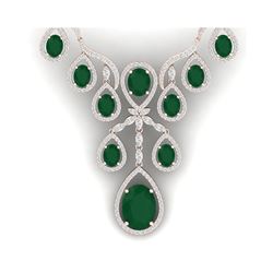 37.66 ctw Emerald & VS Diamond Necklace 18K Rose Gold