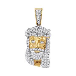 10kt Yellow Gold Mens Round Diamond Small Jesus Christ Messiah Head Charm Pendant 1/3 Cttw