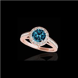 1.45 ctw SI Certified Fancy Blue Diamond Halo Ring 10K Rose Gold