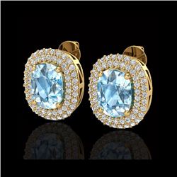 6 ctw Sky Blue Topaz & Micro Pave VS/SI Diamond Earrings 10K Yellow Gold