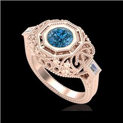1.13 ctw Fancy Intense Blue Diamond Art Deco Ring 18K Rose Gold