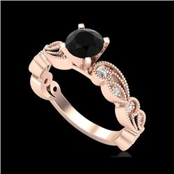 1.01 ctw Fancy Black Diamond Engagement Art Deco Ring 18K Rose Gold