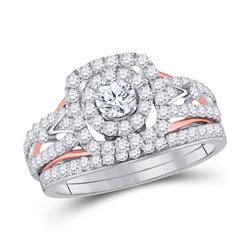14kt Two-tone Gold Round Diamond Bridal Wedding Engagement Ring Band Set 1-1/5 Cttw