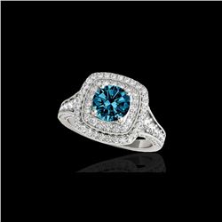 2 ctw SI Certified Fancy Blue Diamond Solitaire Halo Ring 10K White Gold